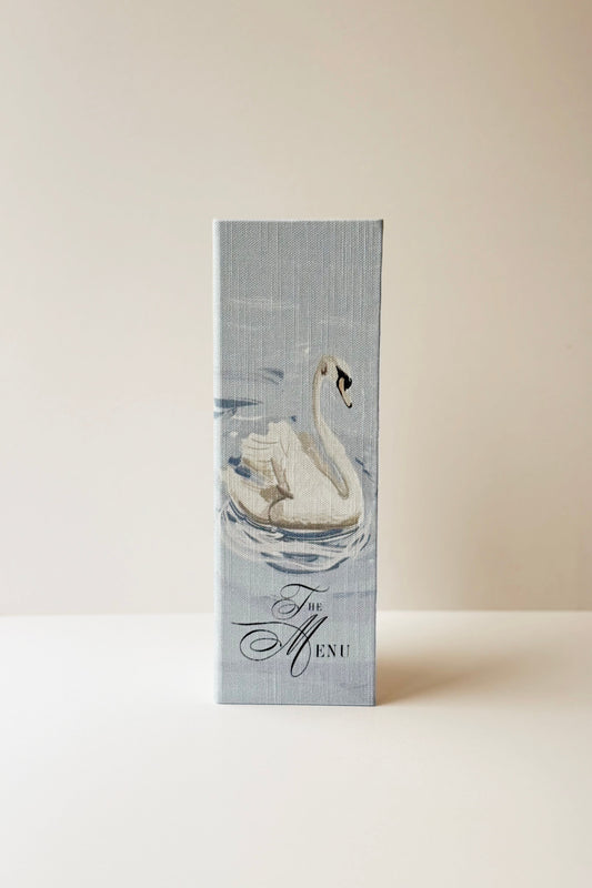 Linen Hard Cover Menu - Swan Lake Design - LONG